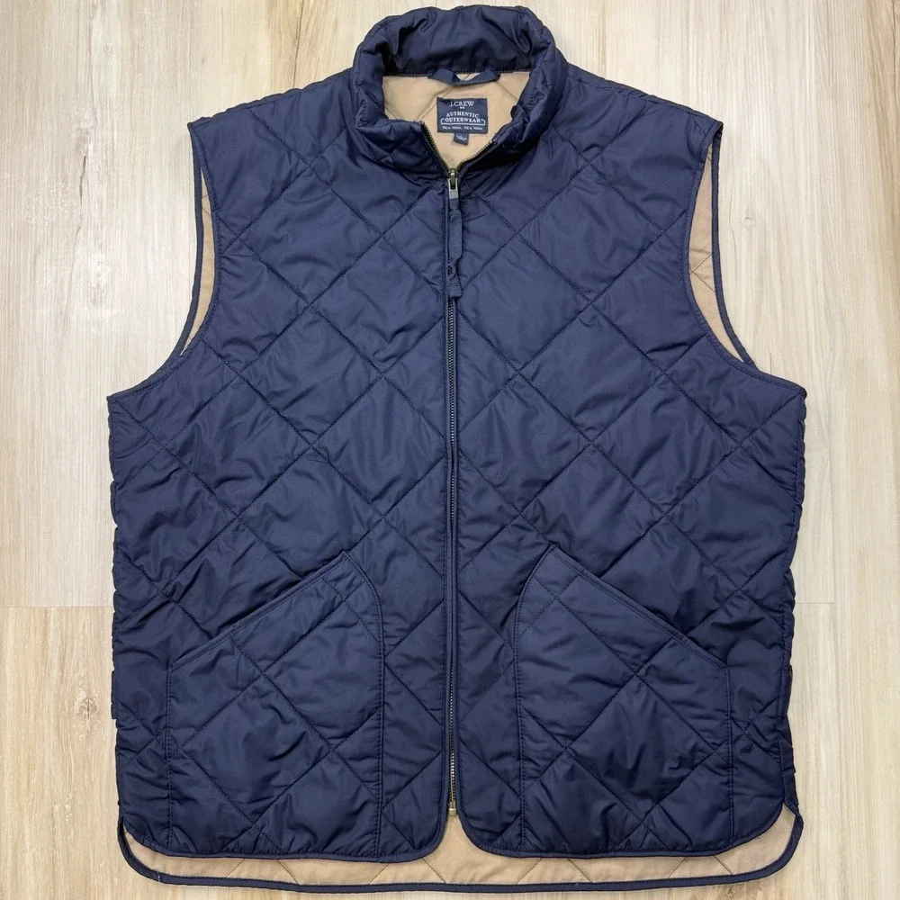 J. CREW Outerwear Diamond Quilted Insulated Puffer Vest Navy Men's Size Large